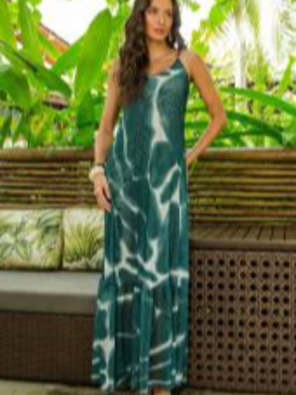 Vestido Pós-Praia Longo em Tule Estampado